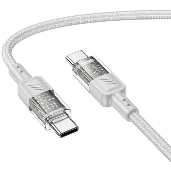 Дата кабель Hoco U129 Spirit Transparent Type-C to Type-C 60W (1.2m) Gray | Зображення 1
