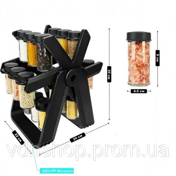 Органайзер для специй и приправ Набор 18 стеклянных емкостей на вращающемся колесе Подставка для специй NM-68 | Зображення 1