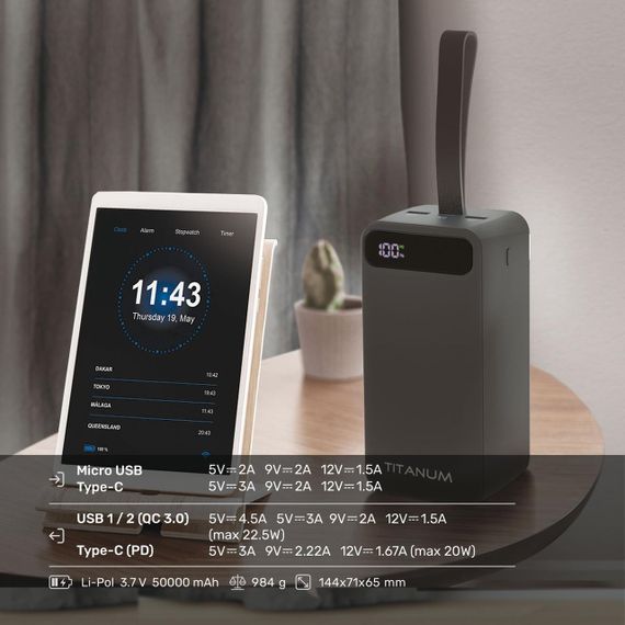 Повербанк 50000mAh TITANUM 741S 22.5W Black | Зображення 4