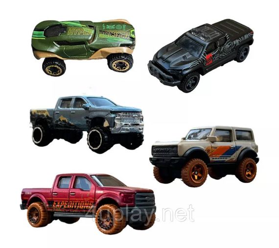 Hot Wheels: HW Remote Adventures. Хот Вілс: Далекі пригоди. Набір із 5-ти машинок позашляховиків. Chevrolet Silverado, Ford Bronco | Зображення 3