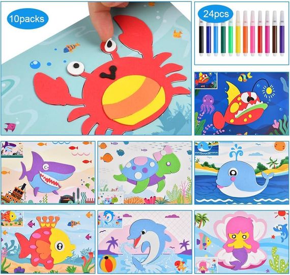 Подарочный набор для рукоделия 3D наклейки из пены EVA, игра-головоломка с рисунками + фломастеры, для детей | Зображення 3