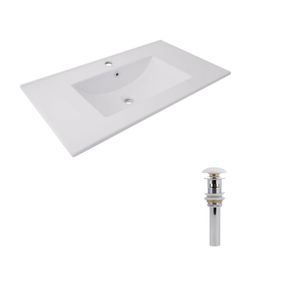 Комплект Albatross: Раковина врізна меблева 820x460x180 мм, White, прямокутна + Донний клапан Pop-up PU02O