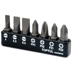 Набор бит TOPTUL 1/4" 7ед. (SL: 4*0.5, 5.5*1, 6.5*1.2; PH1, PH2; PZ1, PZ2) GAAV0704