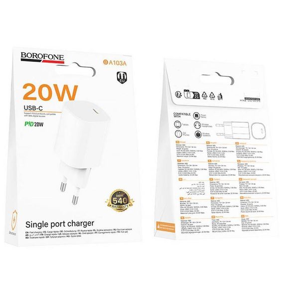 МЗП Borofone BA103A Pudding PD20W (1USB-C) White | Зображення 3