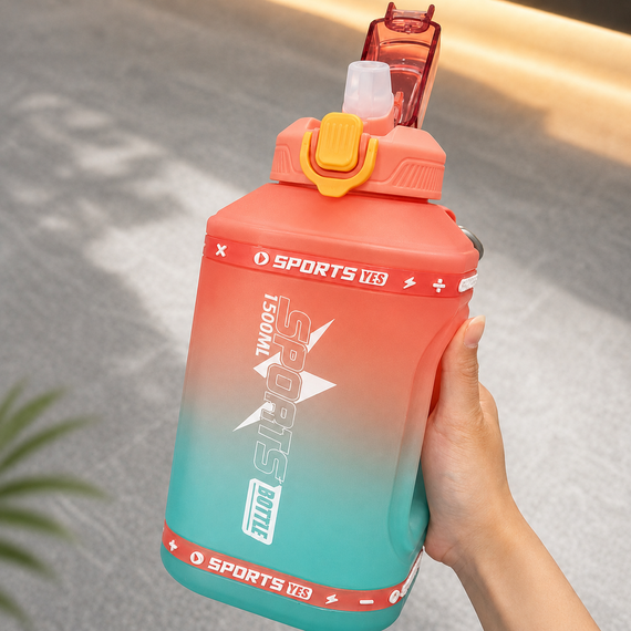 Спортивная бутылка для воды 1500 мл (1.5 л) с ручкой, BPA Free, Оранжевый градиент | Зображення 5