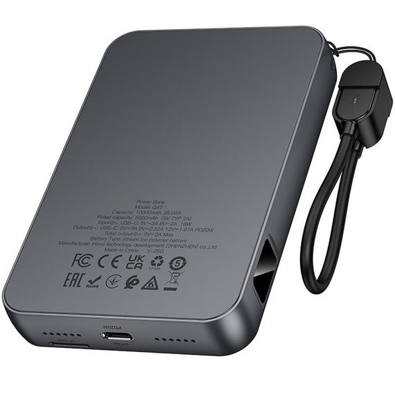 Портативний ЗП Power Bank Hoco Q47 Shine PD20W with cable + Game Console 10000 mAh Metal gray | Зображення 5