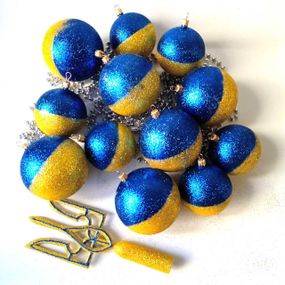 Верхівка на ялинку Тризуб блискучий і новорічні іграшки набір | новорічна прикраса |