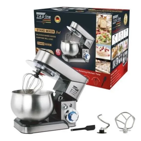 Планетарный миксер тестомес Zepline ZP-105  из нержавеющей стали Кухонный комбайн с чашей на 6л мощностью 3500