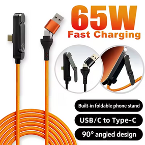Кабель USB Type-C 65W з перехідником і підставкою 90° 1.5 м orange