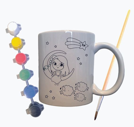 Набор для творчества кружка раскраска "Девочка на луне" 330 мл белая | Зображення 1