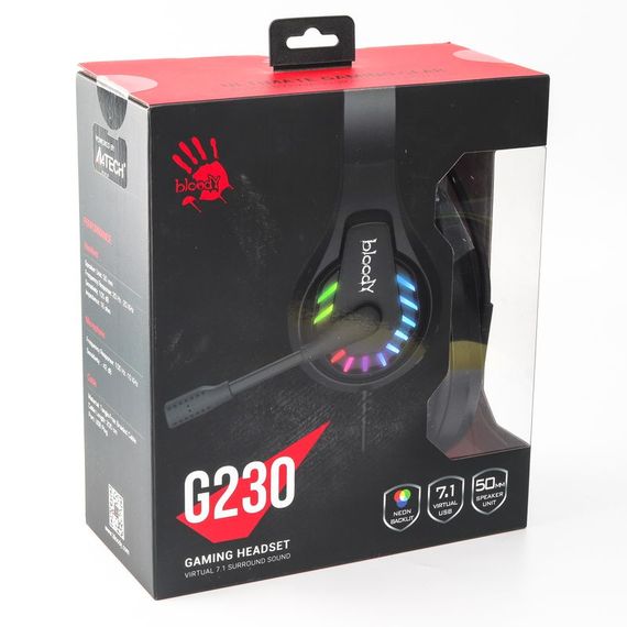 Гарнітура ігрова Bloody G230 з LED підсвічуванням, чорний колір, USB | Зображення 9