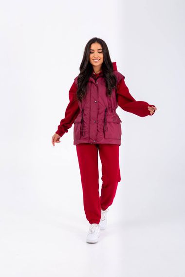 Женский очень теплый спортивный костюм тройка с жилетом NB23027 цвет красный, размер 42/44 | Зображення 2