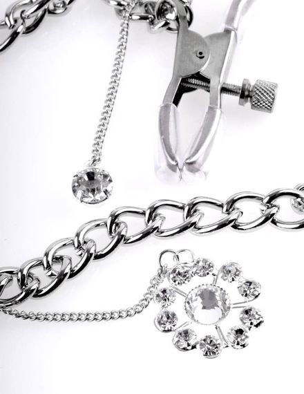 Затискачі Fetish Fantasy Crystal Nipple Clamps Сріблясті One Size | Зображення 1