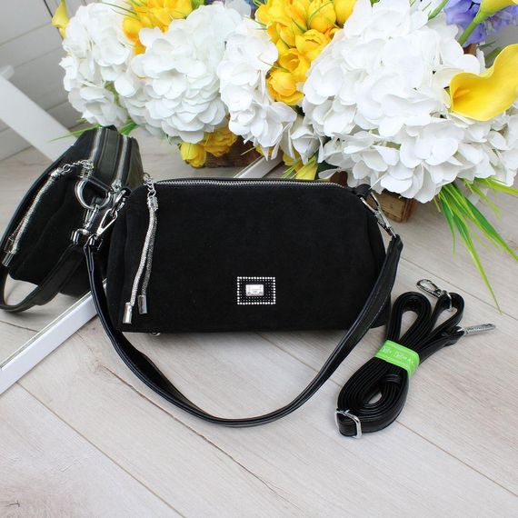 Маленька замшева сумочка крос-боді через плече Чорна Замшева