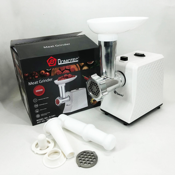 Мясорубка электрическая domotec r3391 2000w, мощная компактная мясорубка для дома, мясорубка 3 в 1