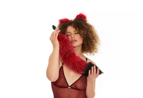 Анальний хутряний хвіст без пробки, Темно-червоний з чорним кінчиком, OKOVA, 50 см. Sex Aura | Зображення 1