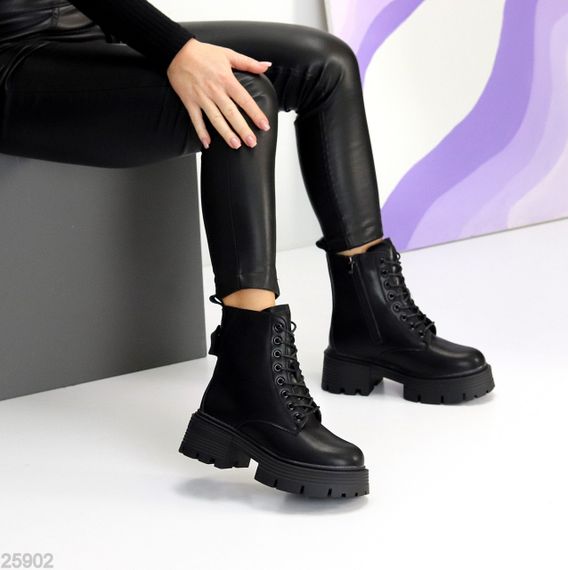 Чорні зимові шкіряні черевики берці на тракторній підошві | Зображення 8