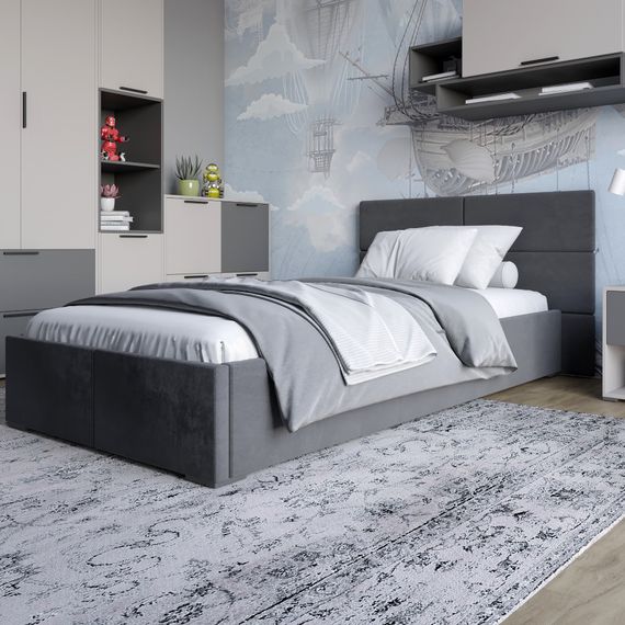 Полуторне ліжко LION Краш Лілі 95 велюр (Сірий) 120х200 см (LION-044170)