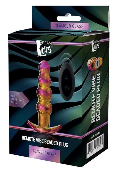 Анальна пробка вібраційна скляна Dream Toys GLAMOUR GLASS — 10 режимів, пульт, IPX7, USB-заряджання | Зображення 7