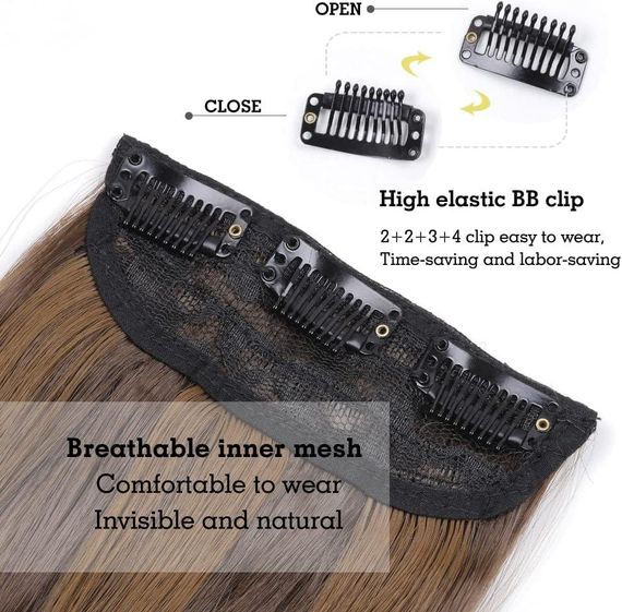 Накладні пасма на кліпсах 4 шт каштанові з меліруванням, хвилясте волосся треси на заколках 50см нарощування обʼєму термостійке | Зображення 2