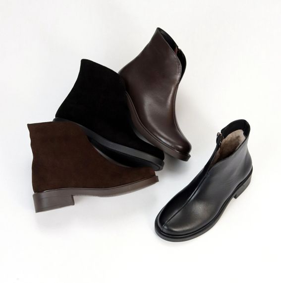 Практичні універсальні чорні зимові шкіряні черевики низький хід | Зображення 9