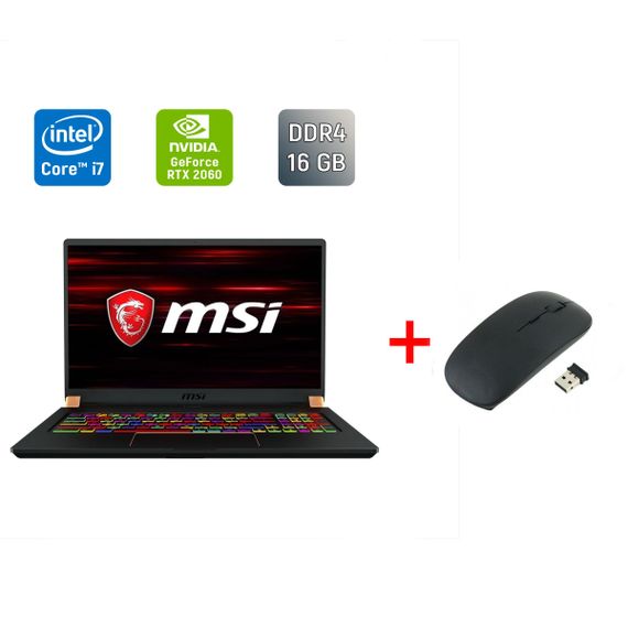 Ігровий ноутбук Б-клас MSI GS75 Stealth 9SF-243US / 17.3" (1920x1080) IPS / Intel Core i7-10875H (8 (16) ядер по 2.3 - 5.1 GHz) / 16 GB DDR4 / 512 GB SSD / nVidia GeForce RTX 2060, 6 GB GDDR6, 192-bit / WebCam / Windows 10 б/в + Подарунок Миша / USB