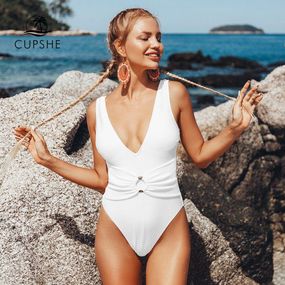 Женский сдельный купальник CUPSHE белого цвета , размер М