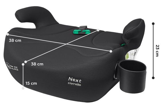 Автокрісло бустер CRL-16011A "Next" Midnight Black i-Size 125-150см+напр.рем, підсклянник CARRELLO