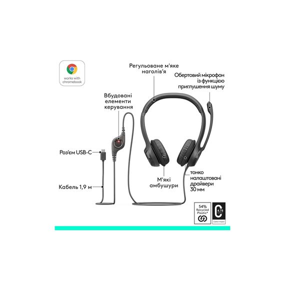 Навушники Logitech H390 USB-C Midnight Black (981-001576) | Зображення 4