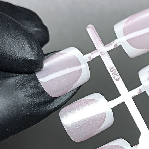 Гелевые типсы для наращивания френч кошачий глаз 30шт (розовый квадрат) | Зображення 2