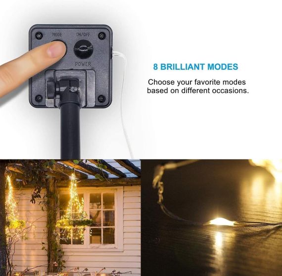 Сонячна гірлянда Wishlink, 2шт по 100 LED, 33 фути, тепле біле світло, IP65, для вулиці, саду, тераси, весілля, балкону | Зображення 3