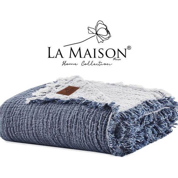 Муслиновое покрывало La Maison 230×240 Selin Mavi - Ekru