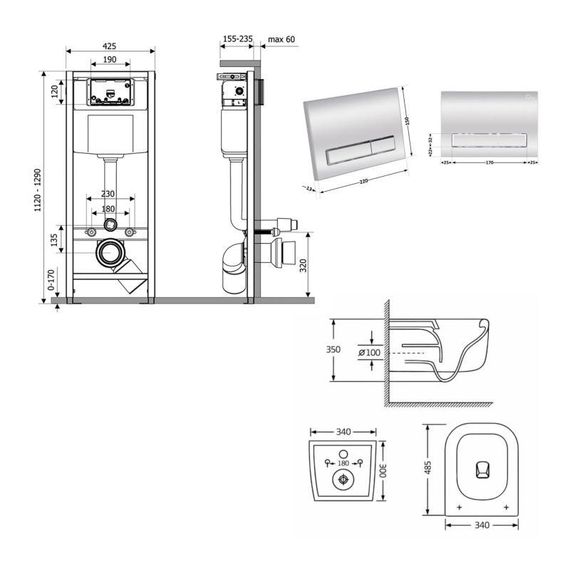Готовое решение Qtap для ванной комнаты: подвесной унитаз Gemini Ultra Quiet 485×340×350 + комплект инсталляции Nest 4 в 1 | Зображення 1