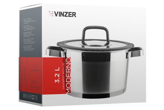 Каструля Vinzer Moderno 50073, 3.2 л, 20 см, з нержавіючої сталі з кришкою, для всіх типів плит | Зображення 2