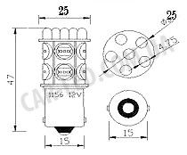 Светодиодная автолампа 1156(P21W)-S25-BA15s-10HP+6LED. CHI MING | Зображення 1