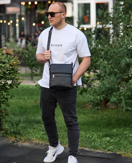 Чоловічий класичний месенджер через плече шкіряний чорний Tiding Bag 80471 | Зображення 8