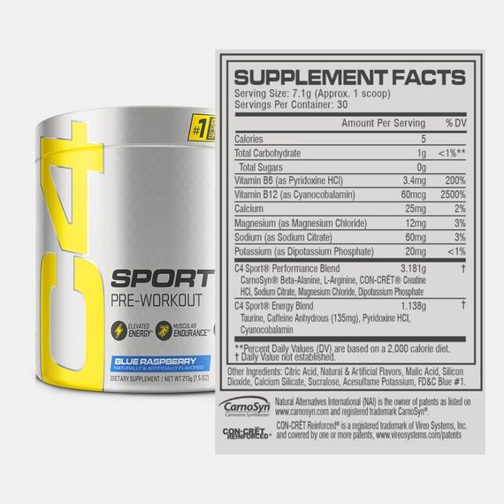Предтренировочный комплекс Cellucor C4 Sport NEW Pre-Workout, 213 g (Blue Raspberry) | Зображення 1