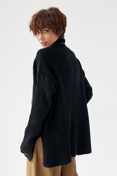 В'язана туніка в рубчик із високою горловиною - чорний цвет, ONE SIZE (є розміри) | Зображення 1