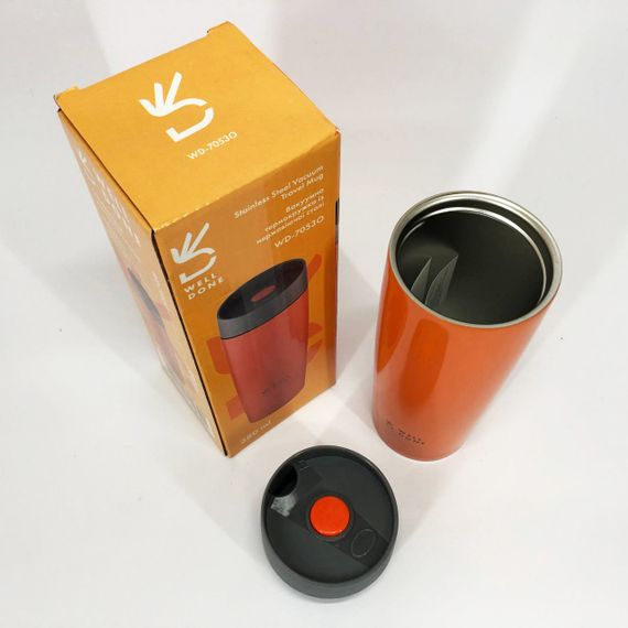 Якісний термос маленький Well Done WD-7053O 380 мл, Термос похідний для напоїв для чаю помповий AE-82 | Зображення 9