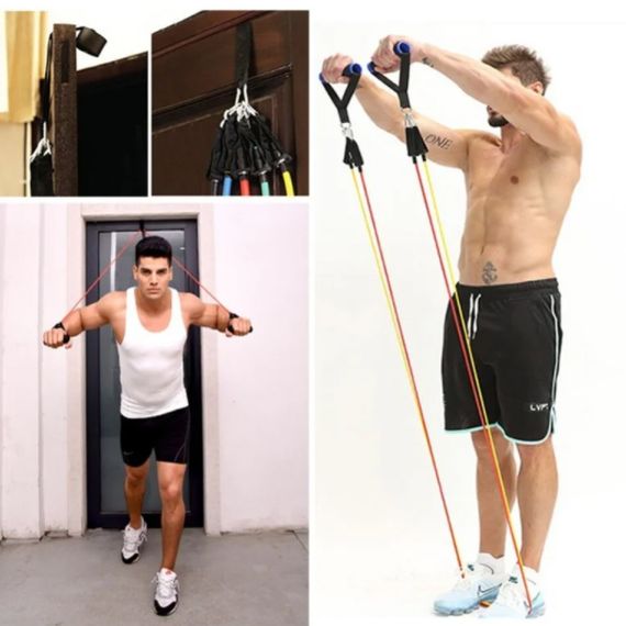 Еспандер гума для зарядок exercise pipe, еспандер гумовий джгут вправи, Фітнес гумки 5 PJ-349 в 1 | Зображення 9