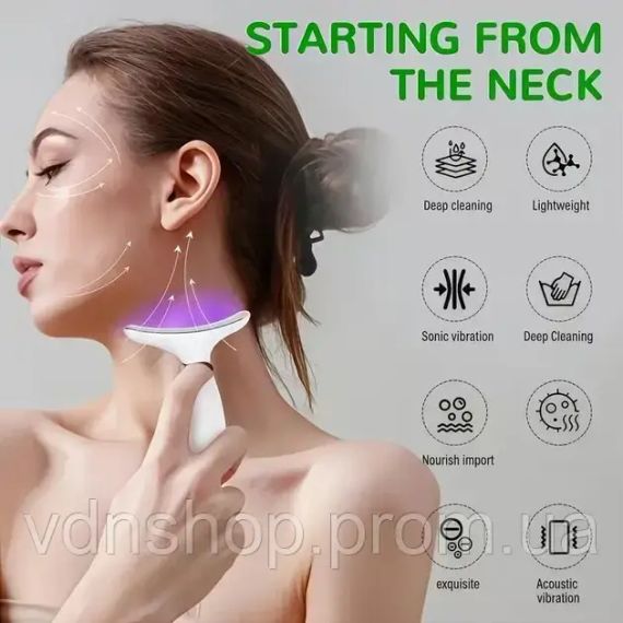 Аккумуляторный электрический массажер для лица Neck Beauty Device с LED-дисплеем, 7 режимов, USB-зарядка | Зображення 3