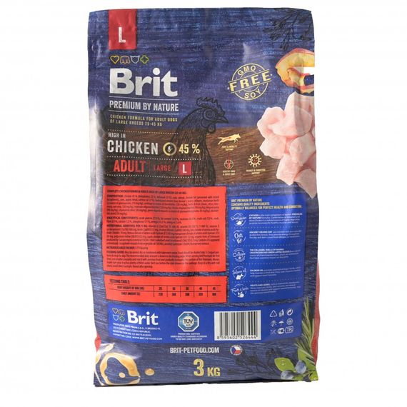 Корм сухий Brit Premium Dog Adult L для дорослих собак великих порід вагою 25-45 кг з куркою 3 кг | Зображення 2