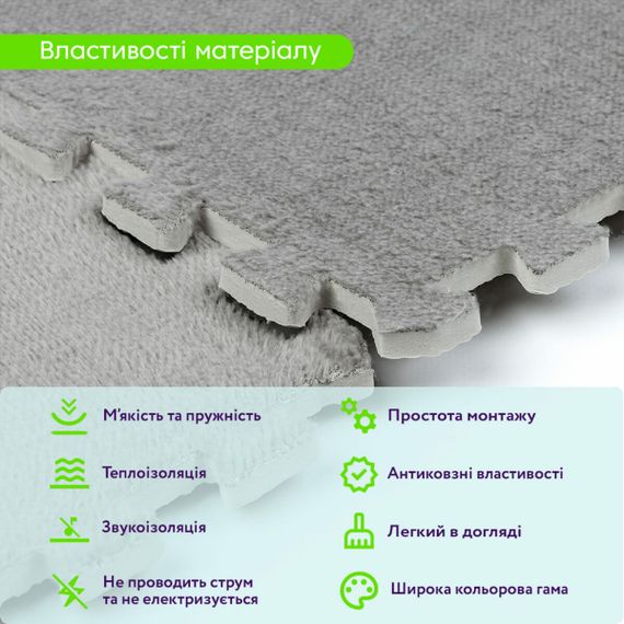 Підлога-пазл плюшевий СВІТЛО-СІРИЙ 30*30*1cm (D) SW-00002080 | Зображення 3