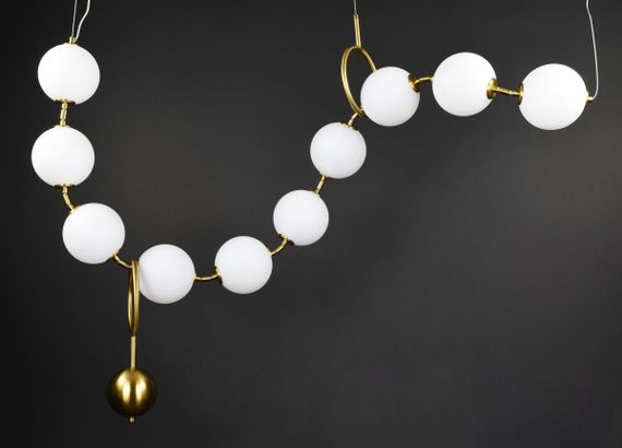 Люстра світлодіодна підвісна LED світильник для квартири на стелю лед 27205 Латунь 30-160х20х150 см. | Зображення 4