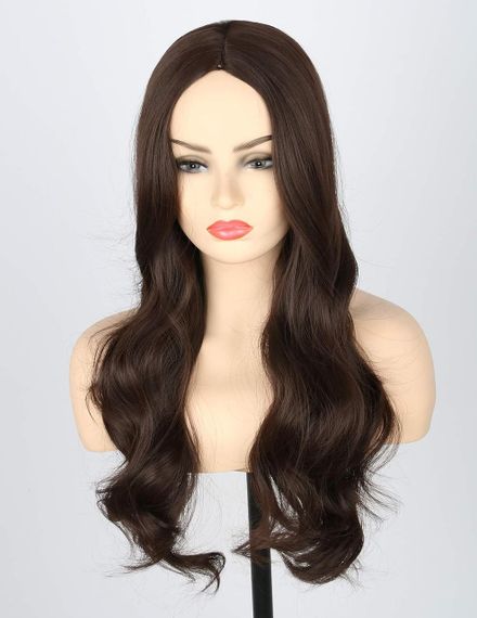 Парик женский темно-каштановый длинный волнистый, коричневые термостойкие искусственные синтетические волосы