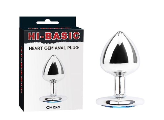 Анальная пробка Chisa HI-BASIC с голубым камнем в виде сердца sexstyle