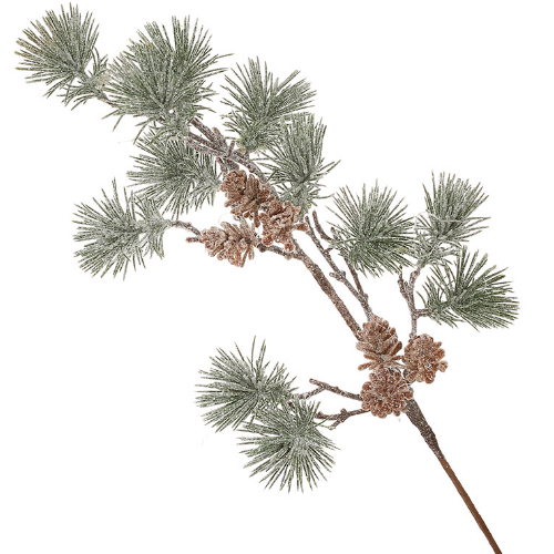 Декоративна гілка хвої з шишками в інеї, 60см