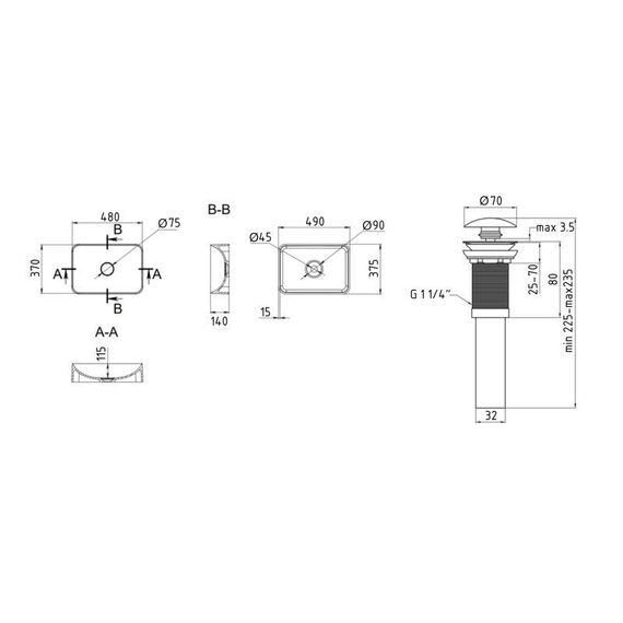 Раковина накладная Qtap Tern 480x370x135 мм, Marble, прямоугольная, с донным клапаном QT17116069MR | Зображення 1