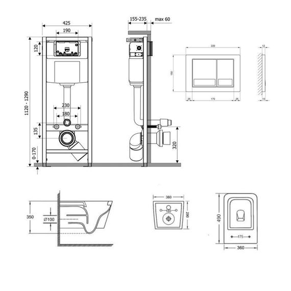 Готове рішення Qtap для ванної кімнати: підвісний унітаз Crow Ultra Quiet 490x360x290 + комплект інсталяції Nest 4 в 1 | Зображення 1