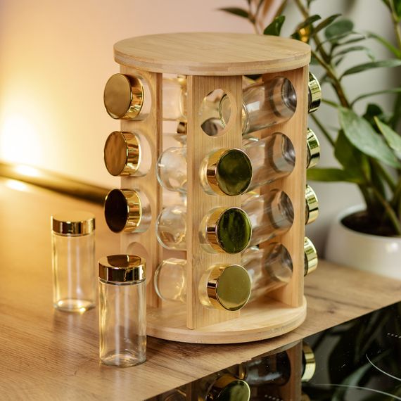 Набор для специй на деревянной подставке 16 стеклянных емкостей для приправ HP-1367 | Зображення 8